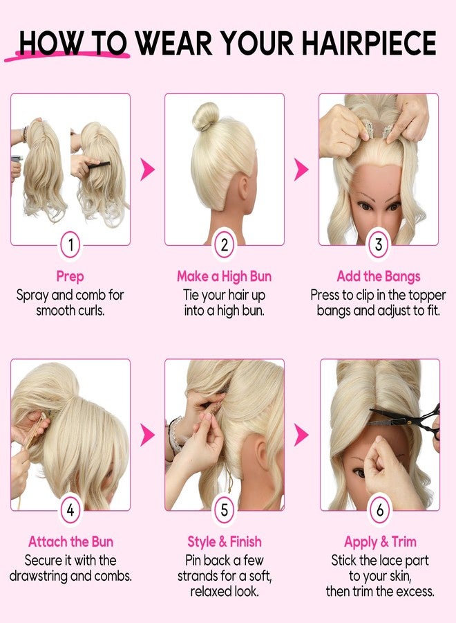 REECHO Messy Bun Hair Piece with Bangs – 2-in-1 Drawstring Ponytail Extension Updo Wig & Hair Topper with Long Side Bangs, Natural-Looking Hair Bun Hairpieces for Women - Light Brown - Image 5